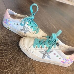 Girls Golden Goose  White and Teal Sneakers 33